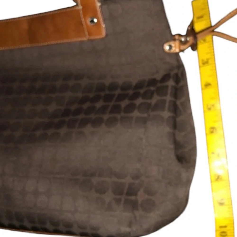 Kate Spade dark brown canvas  shoulder bag geometrical print brown leather trim